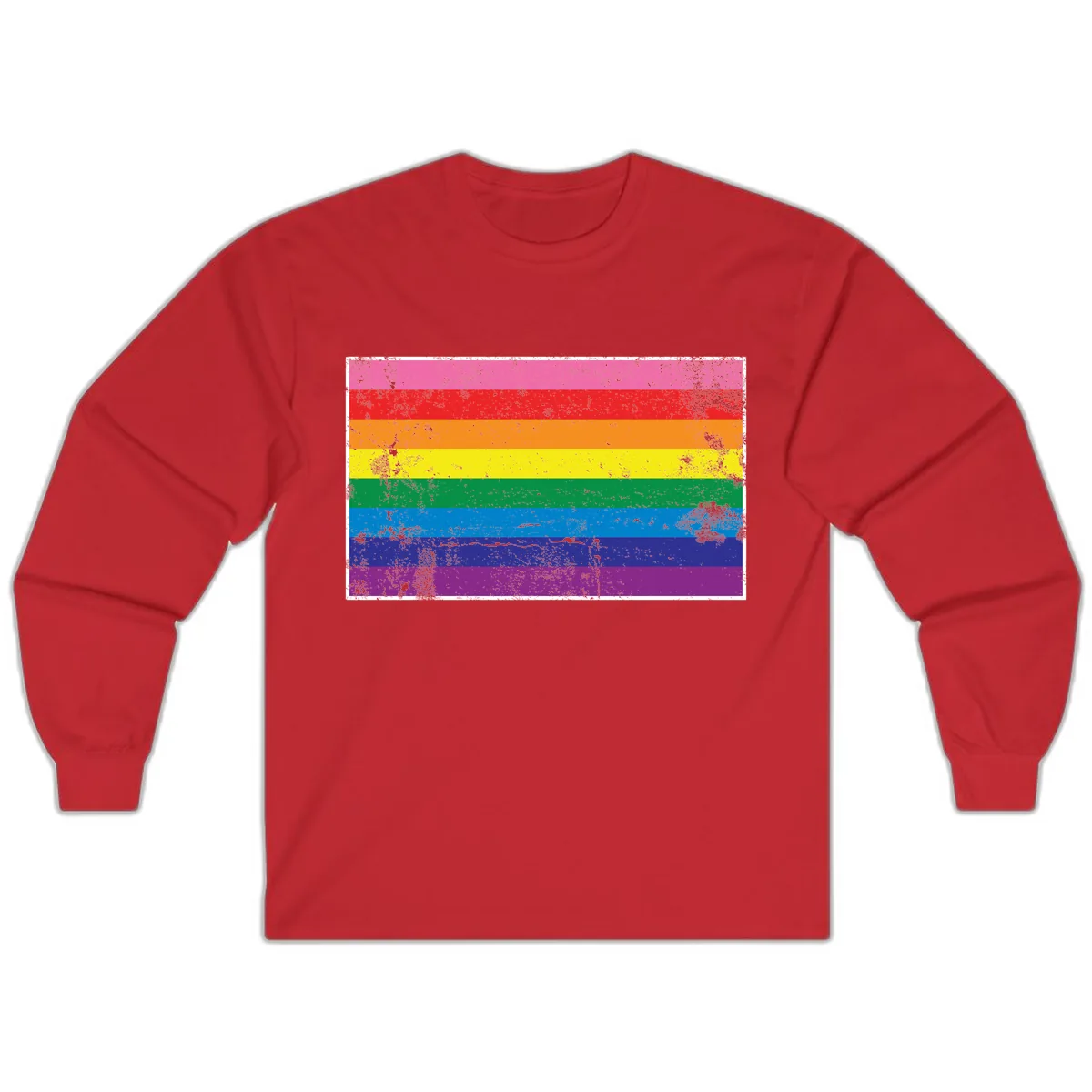 Rainbow Pride Flag Distressed Long Sleeve in Red
