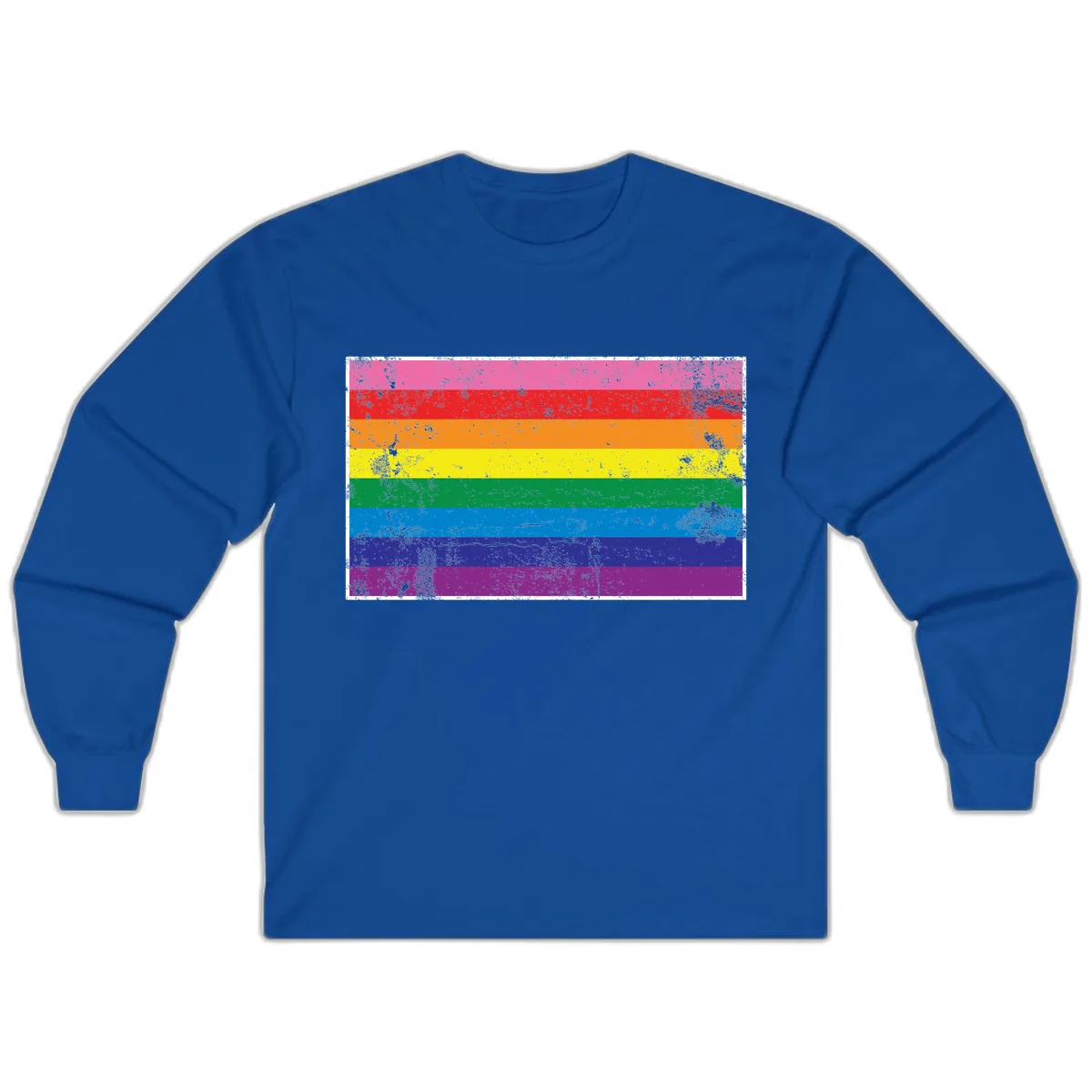 Rainbow Pride Flag Distressed Long Sleeve in Royal