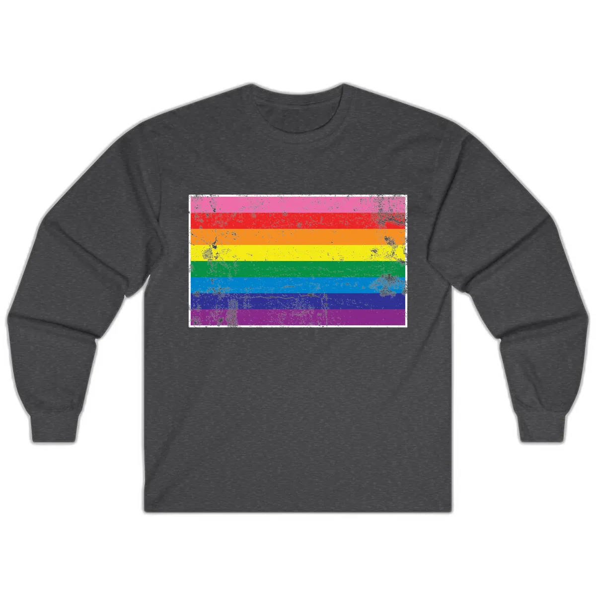 Rainbow Pride Flag Distressed Long Sleeve in Dark Heather