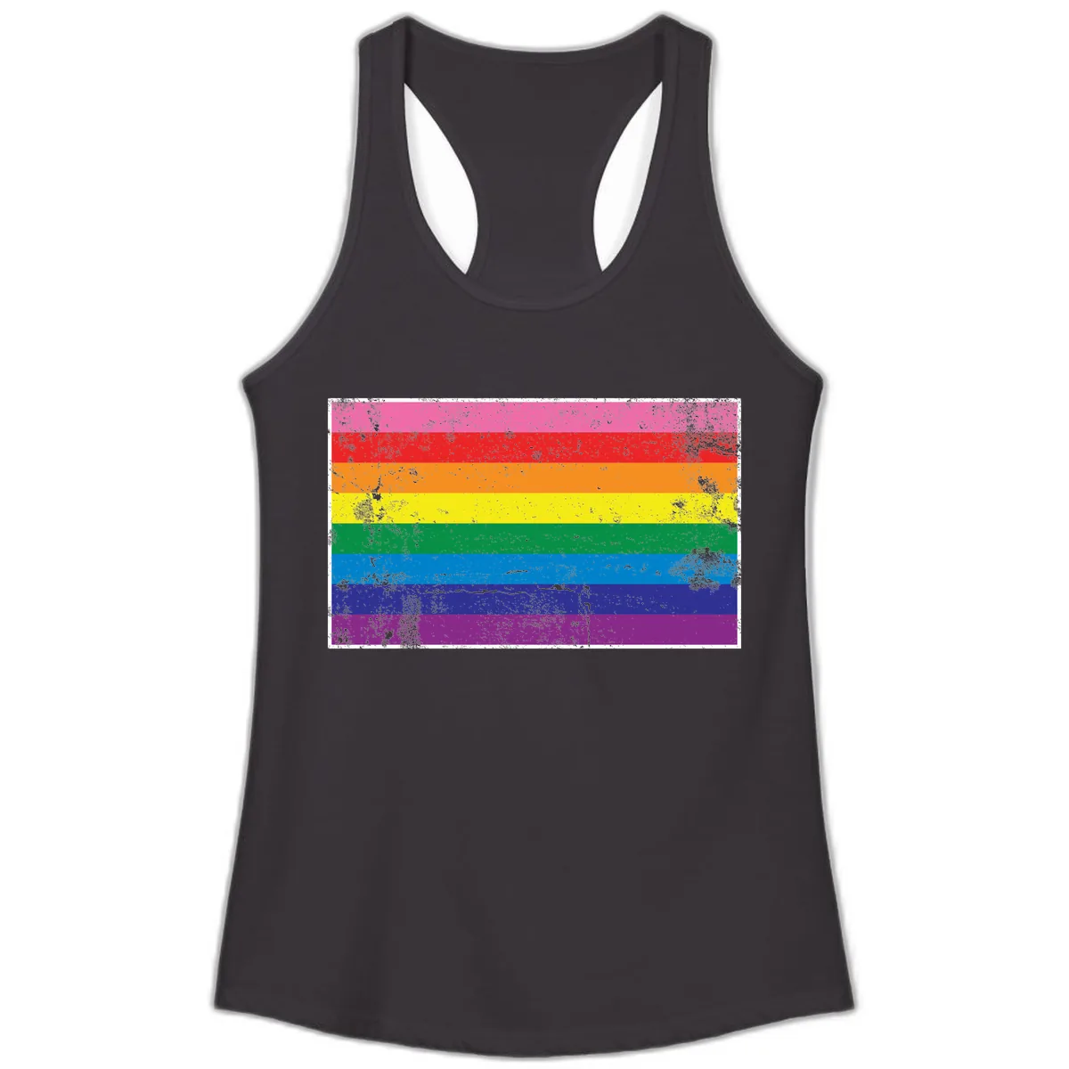 Rainbow Pride Flag Distressed Ladies Tank in Black