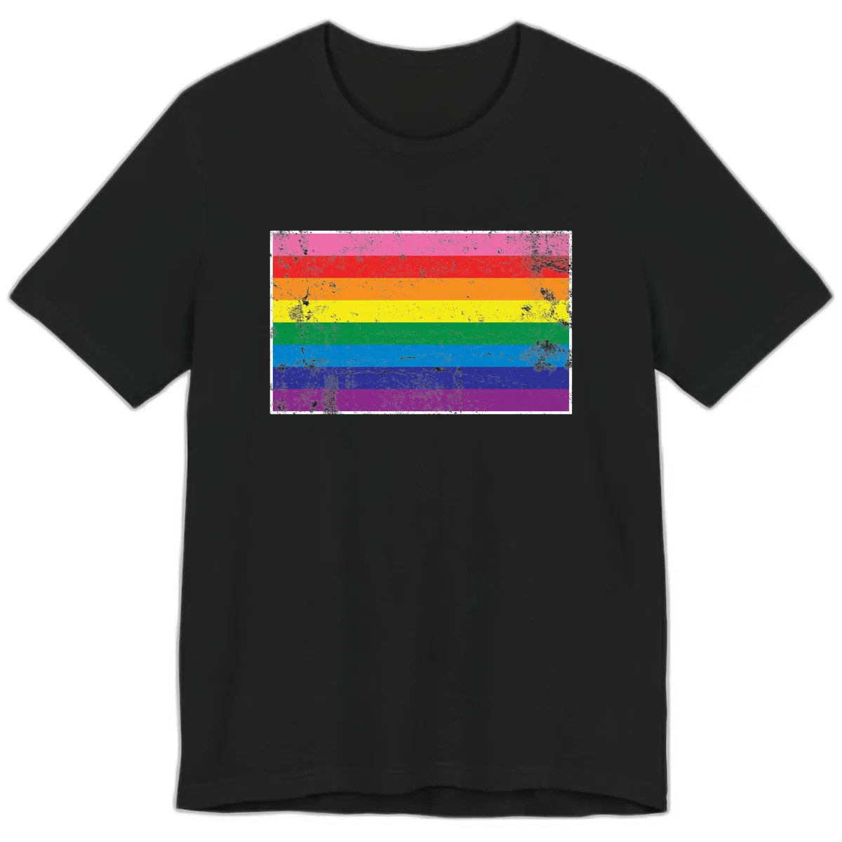 Rainbow Pride Flag Distressed Premium T-Shirt in Black