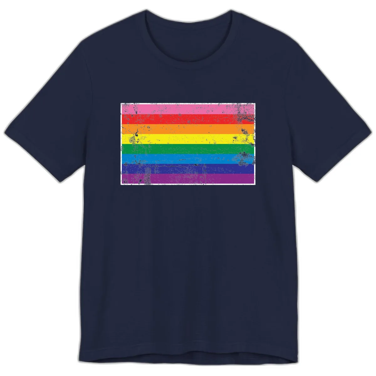 Rainbow Pride Flag Distressed Premium T-Shirt in Navy