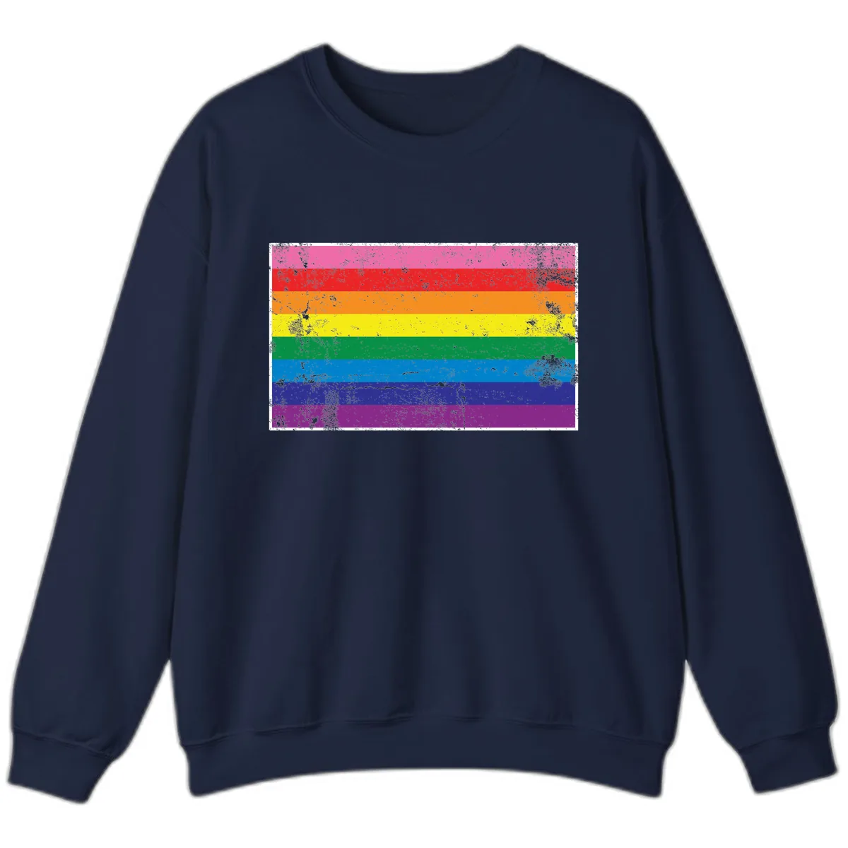Rainbow Pride Flag Distressed Sweatshirt in Navy