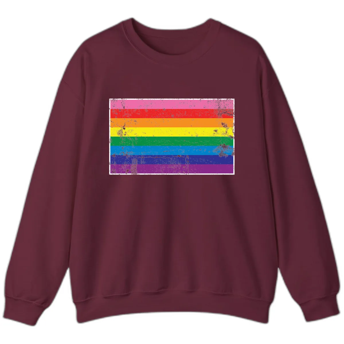 Rainbow Pride Flag Distressed Sweatshirt in Maroon