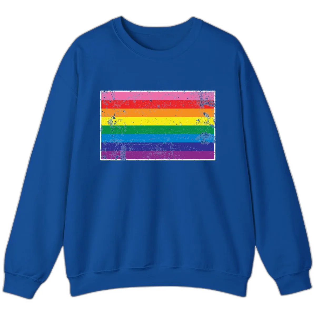 Rainbow Pride Flag Distressed Sweatshirt in Royal