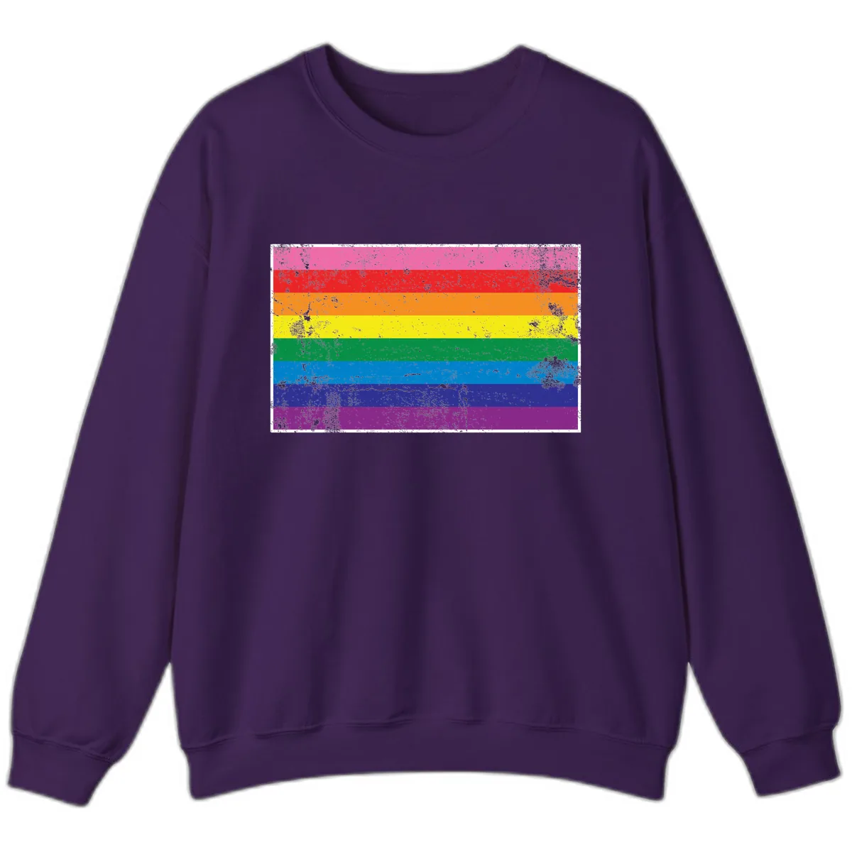 Rainbow Pride Flag Distressed Sweatshirt in Purple