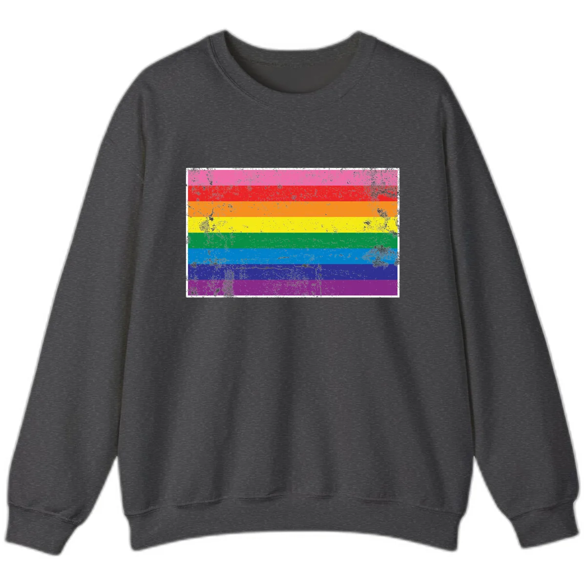 Rainbow Pride Flag Distressed Sweatshirt in Dark Heather