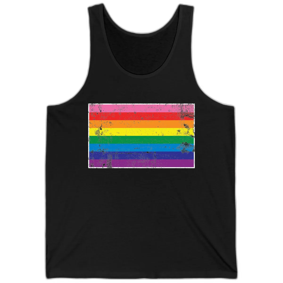 Rainbow Pride Flag Distressed Tank in Black