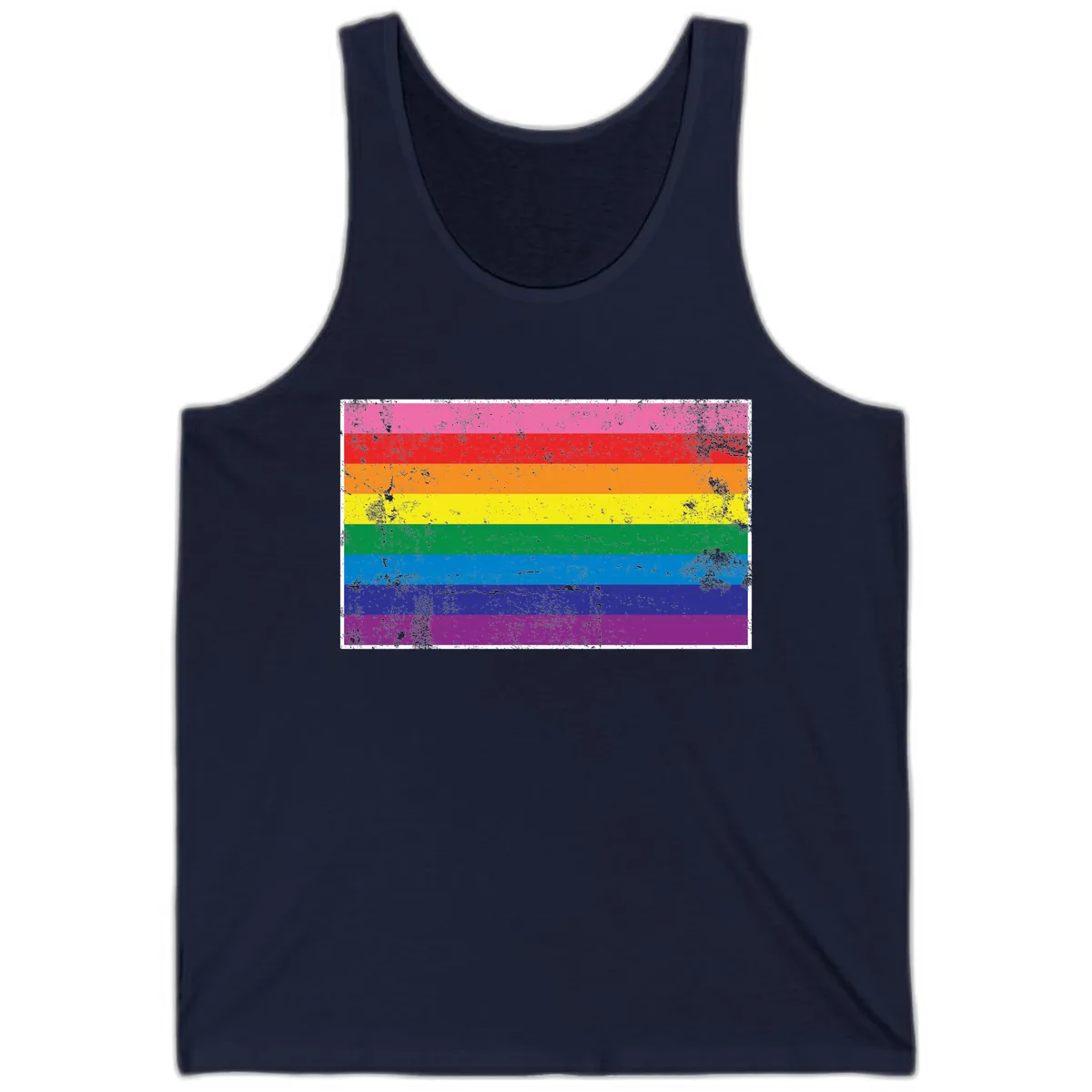 Rainbow Pride Flag Distressed Tank in Navy