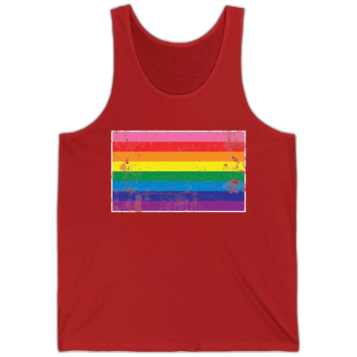 Rainbow Pride Flag Distressed Tank in Red