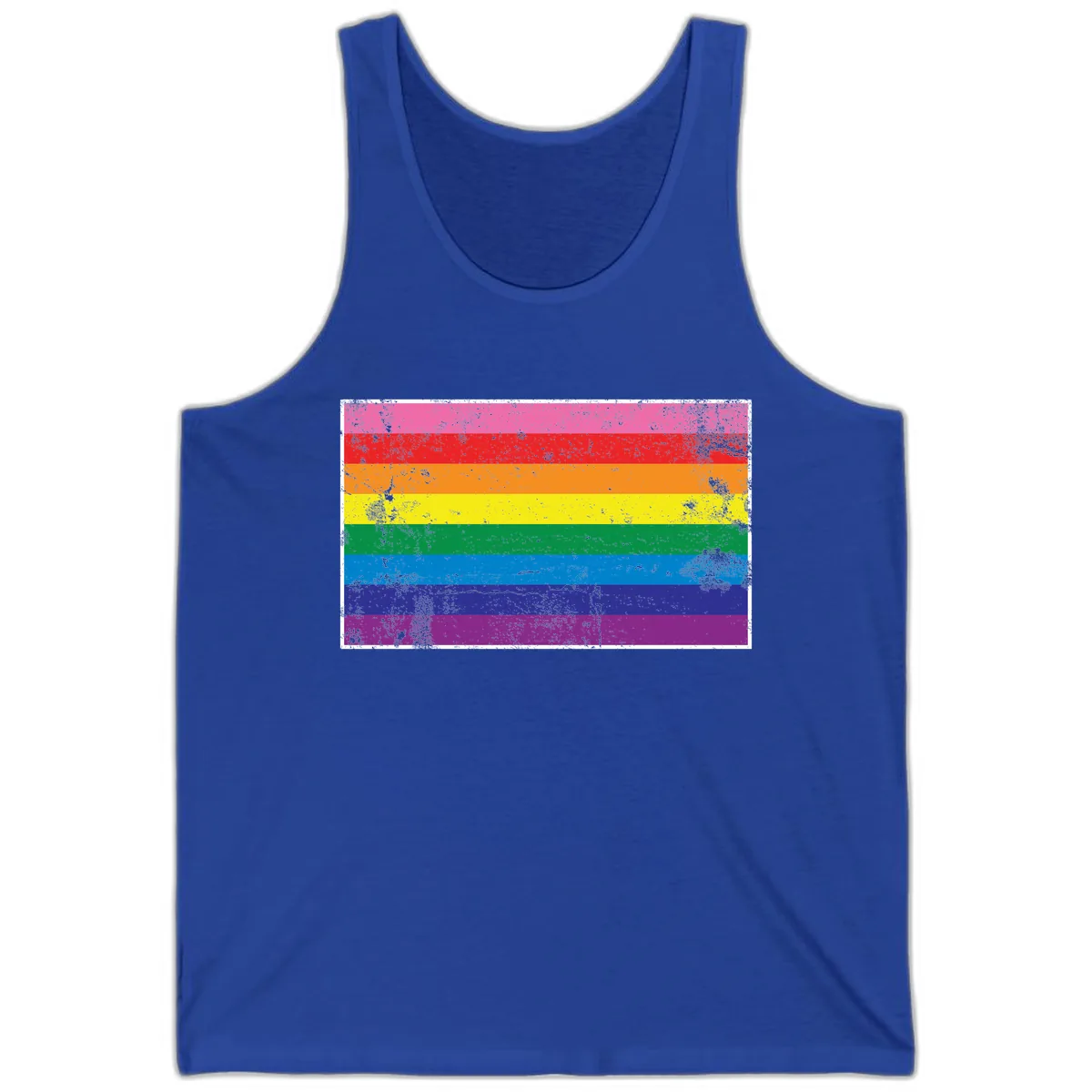 Rainbow Pride Flag Distressed Tank in True Royal