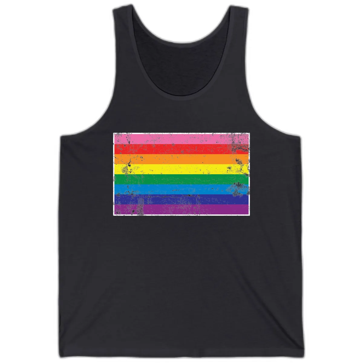 Rainbow Pride Flag Distressed Tank in Dark Grey