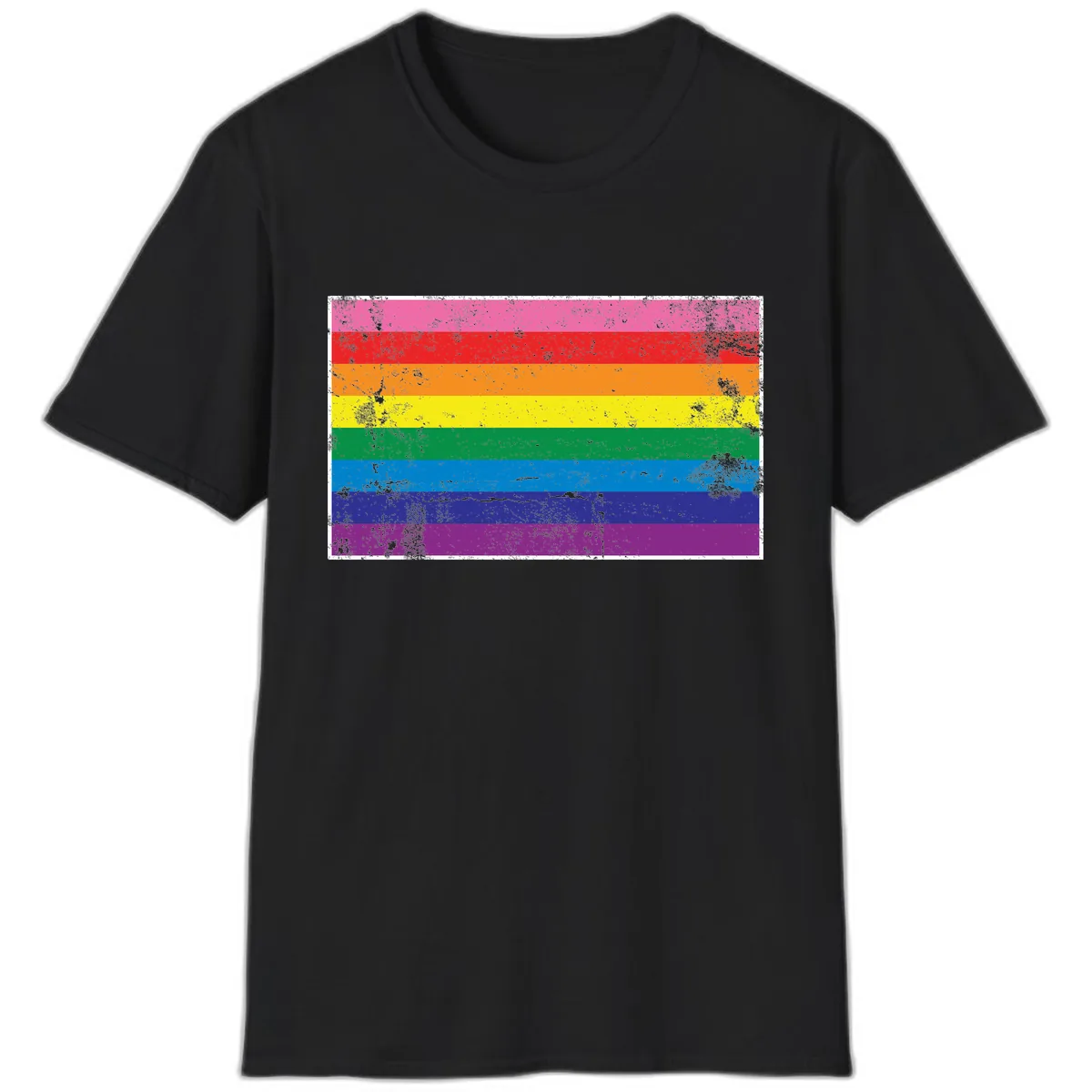 Rainbow Pride Flag Distressed T-Shirt in Black