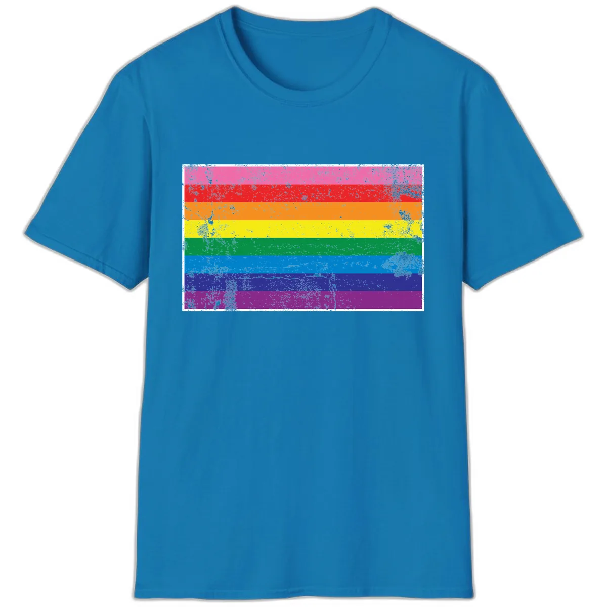 Rainbow Pride Flag Distressed T-Shirt in Sapphire