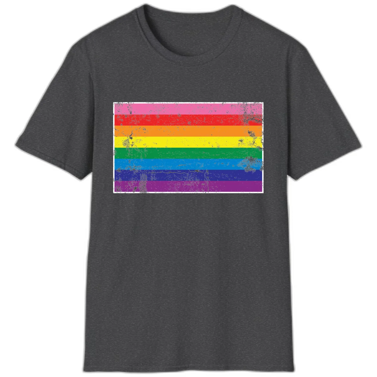 Rainbow Pride Flag Distressed T-Shirt in Dark Heather