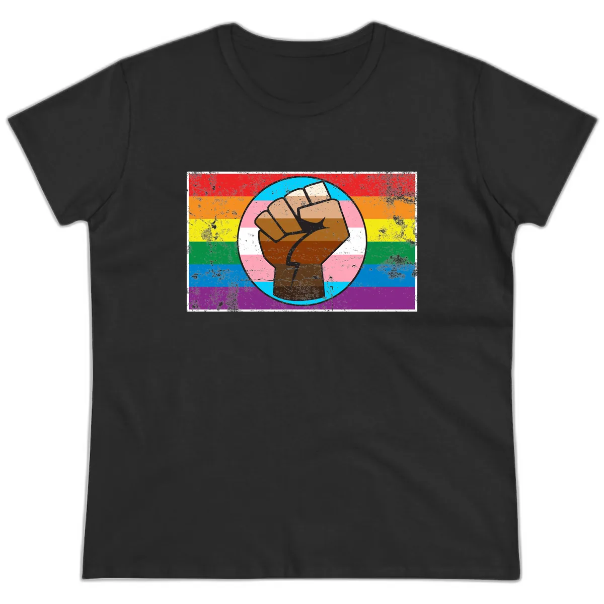 Raised Fist Pride Power Ladies Tee in Black