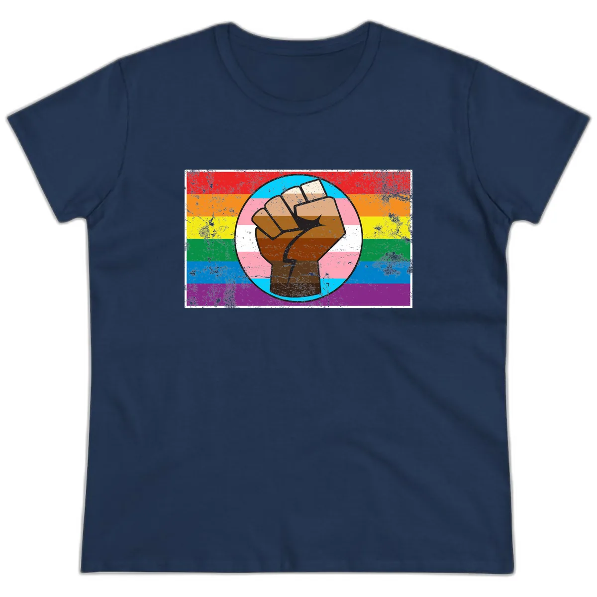 Raised Fist Pride Power Ladies Tee in Navy