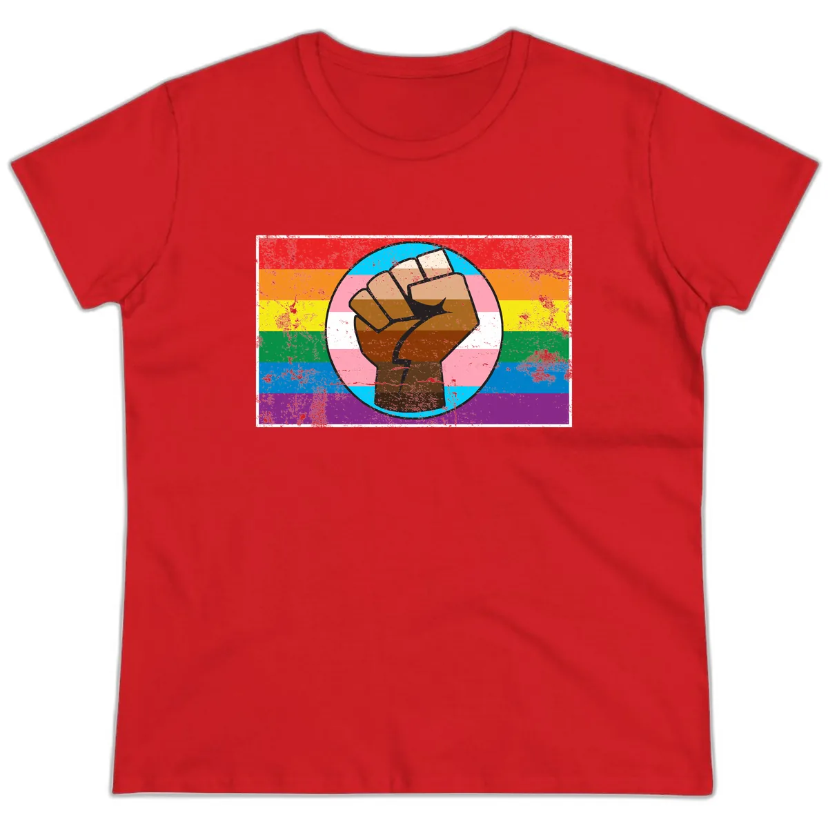 Raised Fist Pride Power Ladies Tee in Red