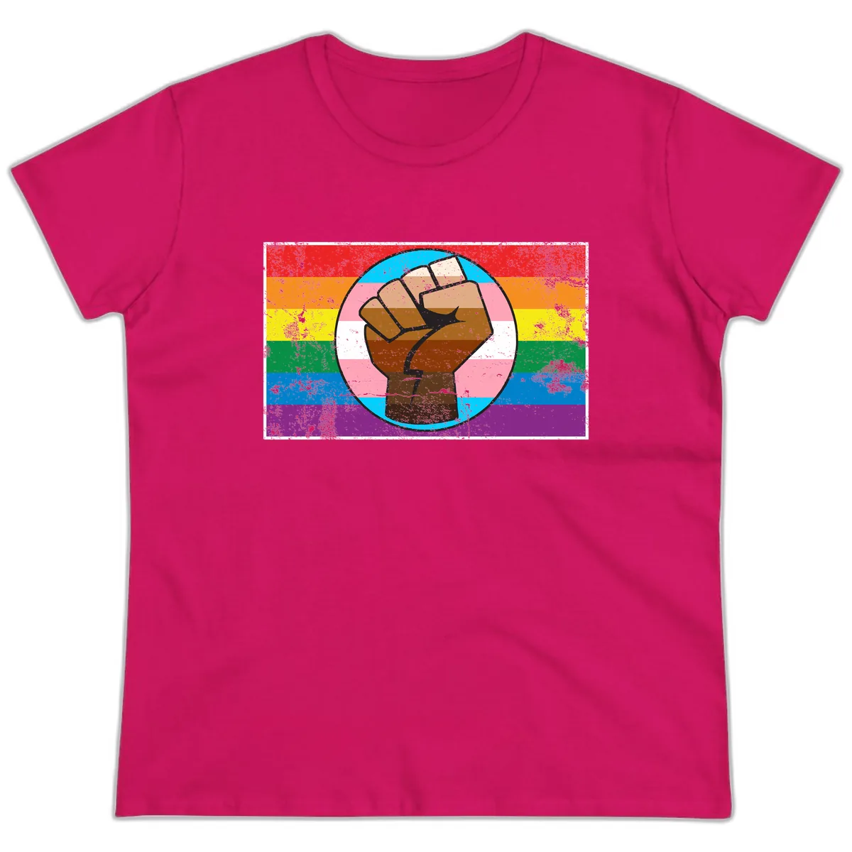 Raised Fist Pride Power Ladies Tee in Heliconia