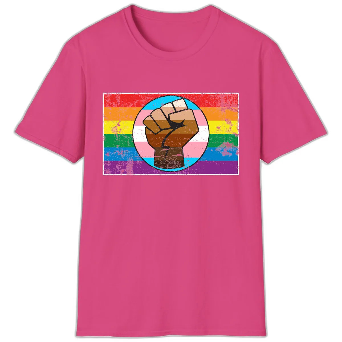 Raised Fist Pride Power T-Shirt in Heliconia