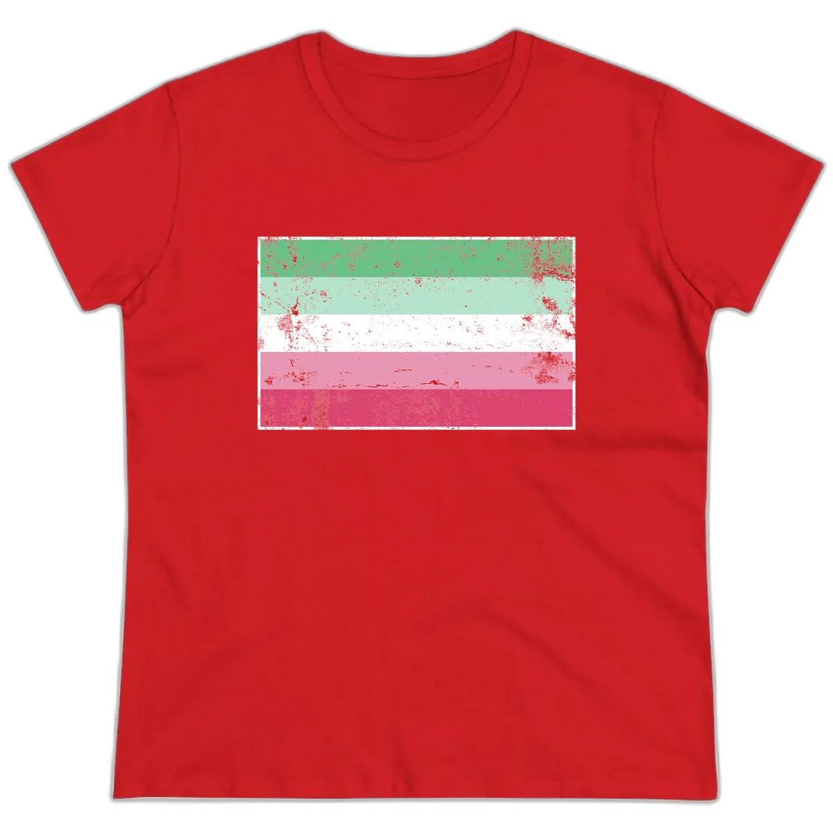 Transgender Pride Flag Distressed Ladies Tee in Red