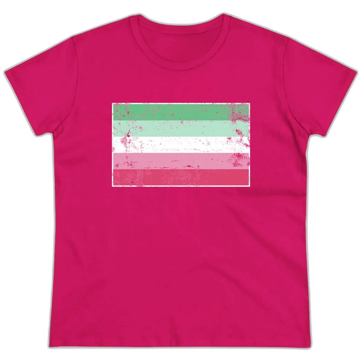 Transgender Pride Flag Distressed Ladies Tee in Heliconia