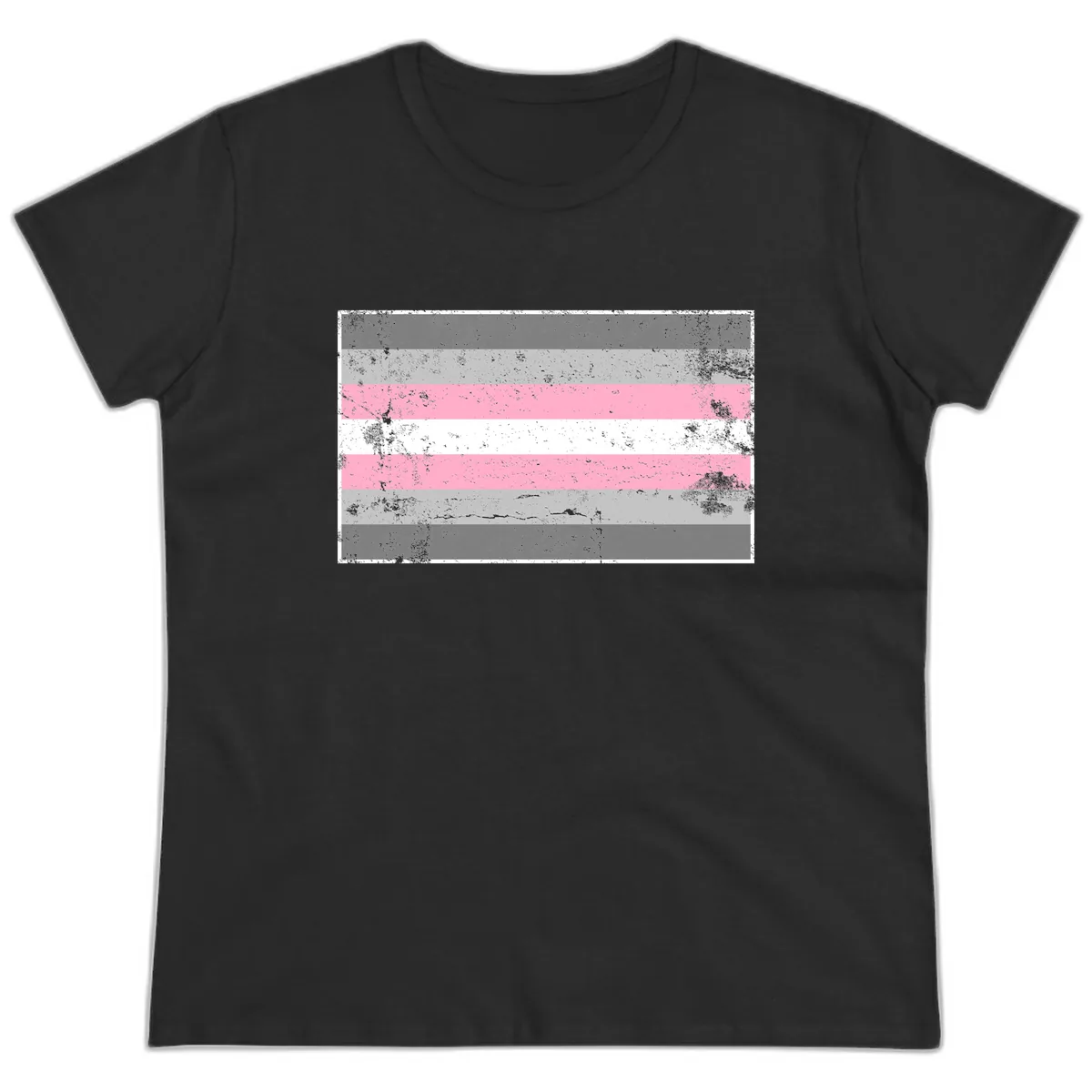 Distressed Pride Flag Stripes Ladies Tee in Black