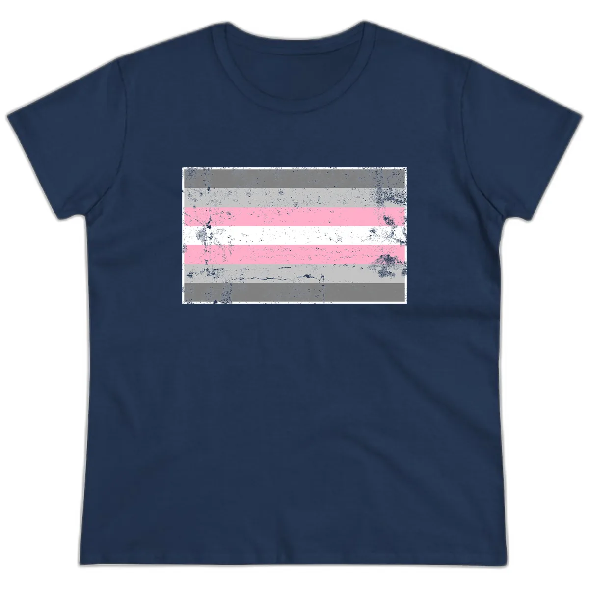 Distressed Pride Flag Stripes Ladies Tee in Navy