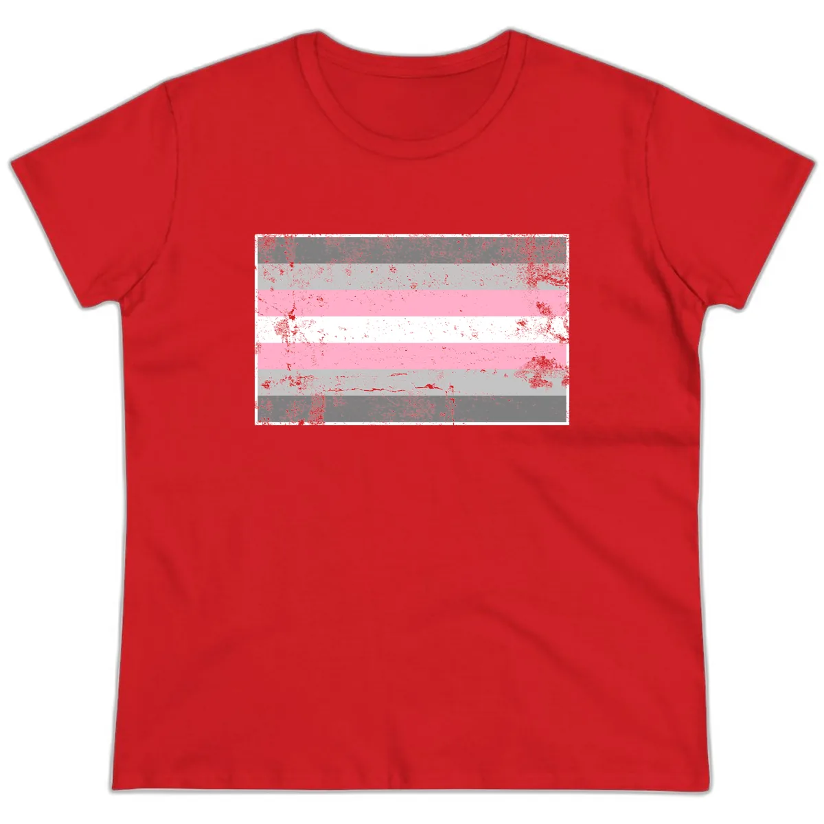 Distressed Pride Flag Stripes Ladies Tee in Red