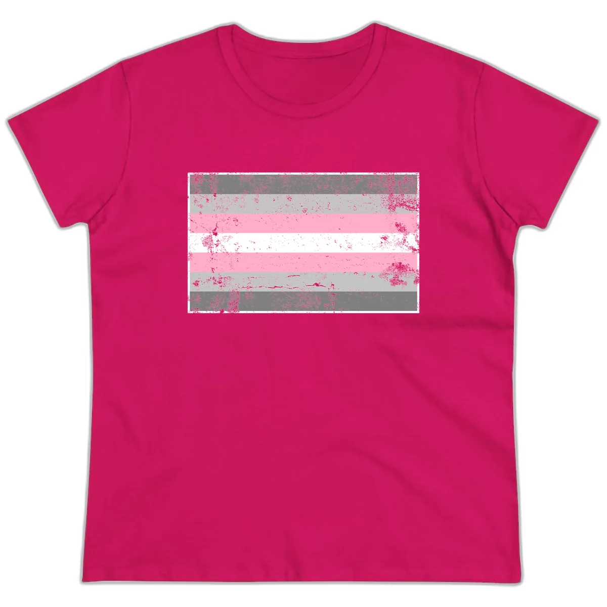 Distressed Pride Flag Stripes Ladies Tee in Heliconia