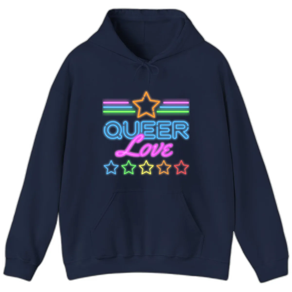 Queer Love Neon Pride Hoodie in Navy