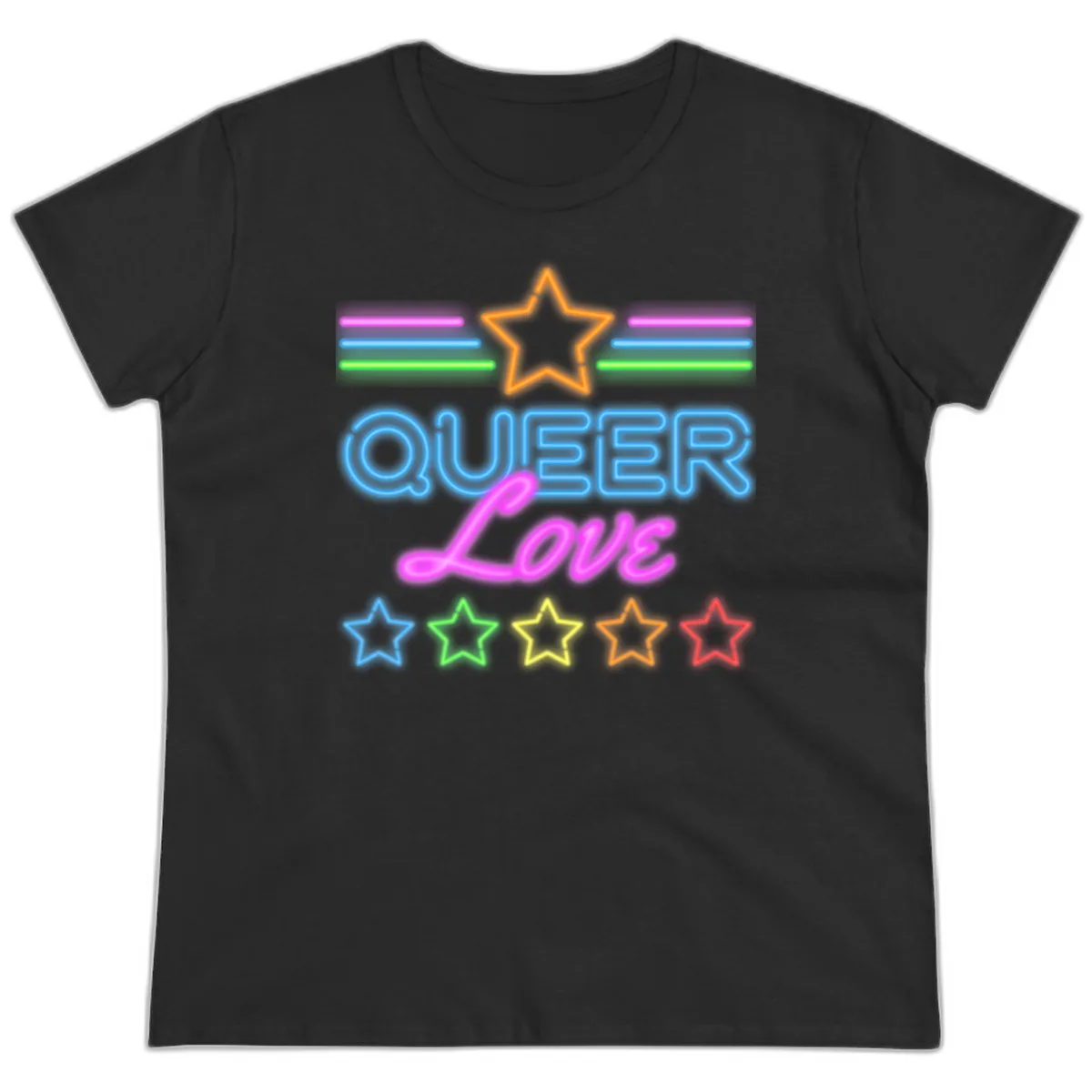 Queer Love Neon Pride Ladies Tee in Black