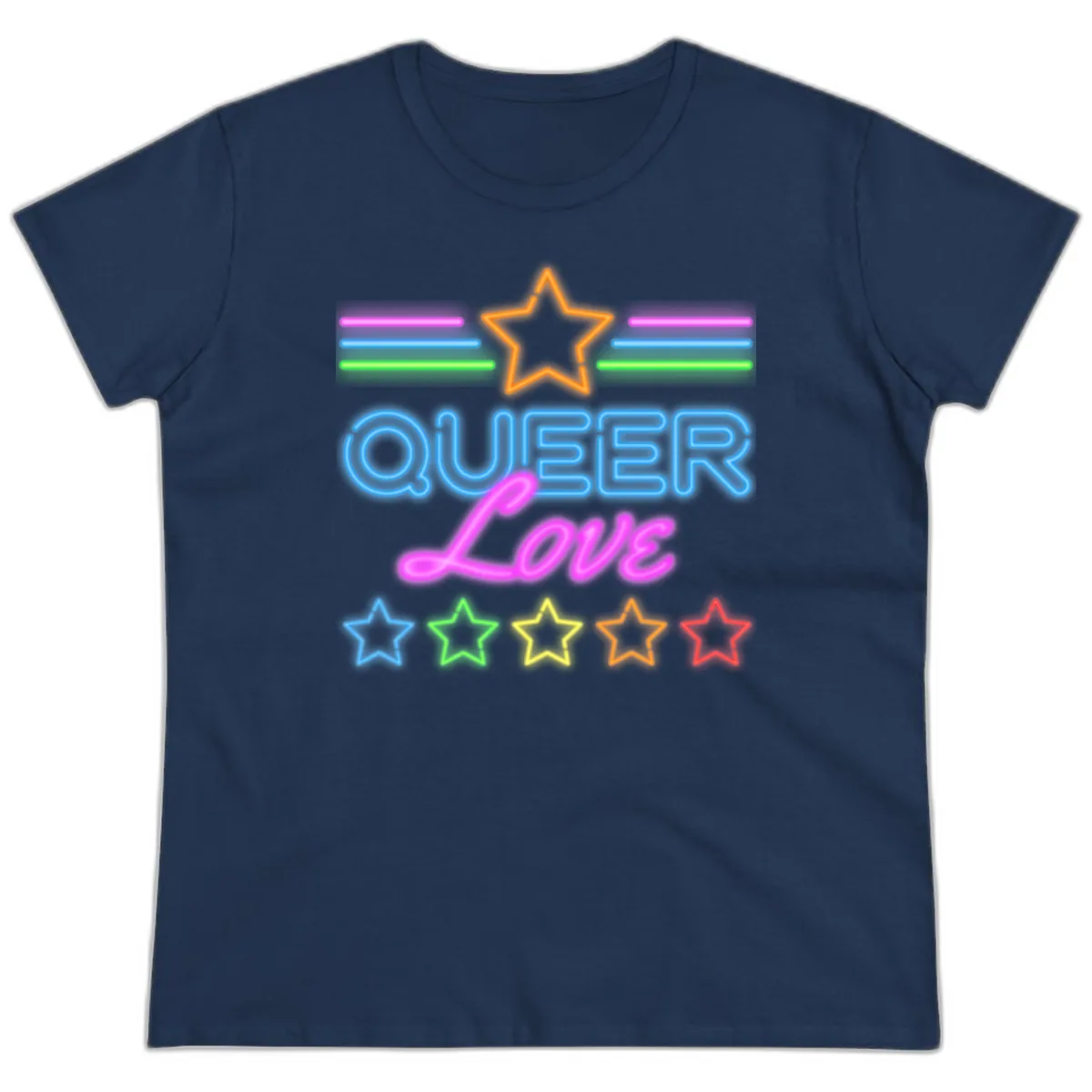 Queer Love Neon Pride Ladies Tee in Navy