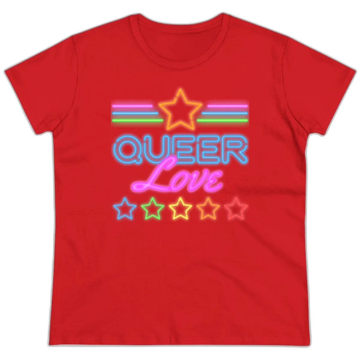 Queer Love Neon Pride Ladies Tee in Red