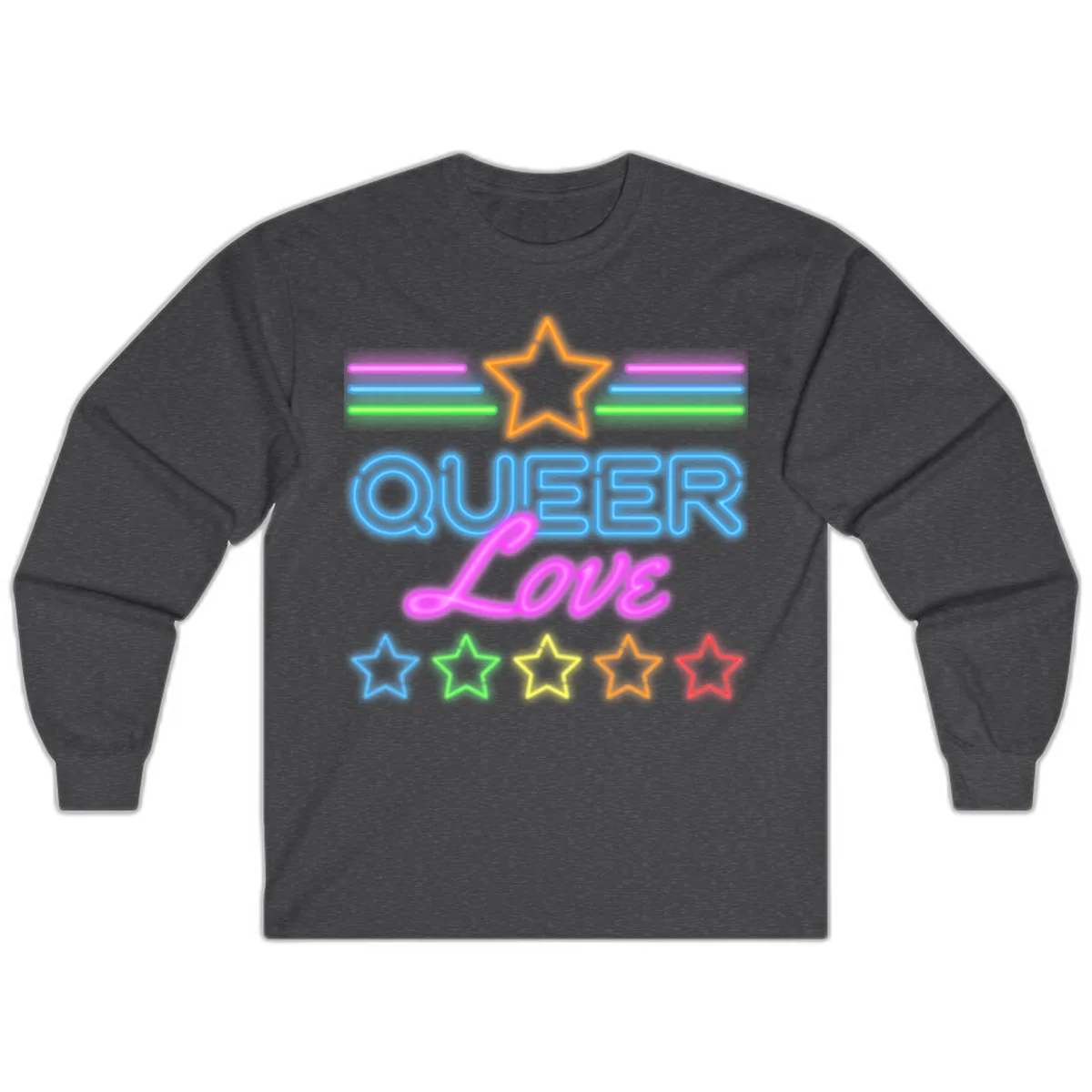 Queer Love Neon Pride Long Sleeve in Dark Heather
