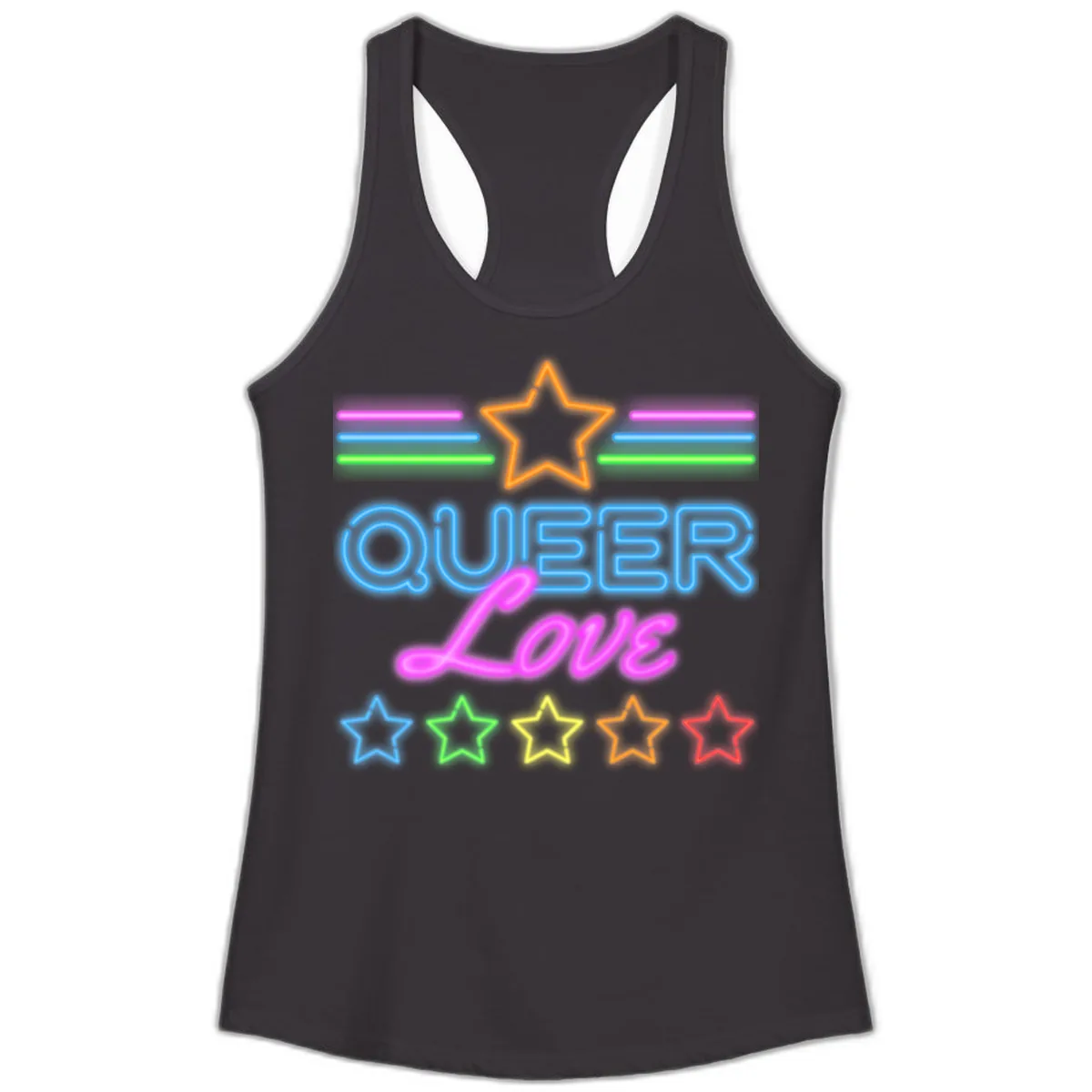 Queer Love Neon Pride Ladies Tank in Black