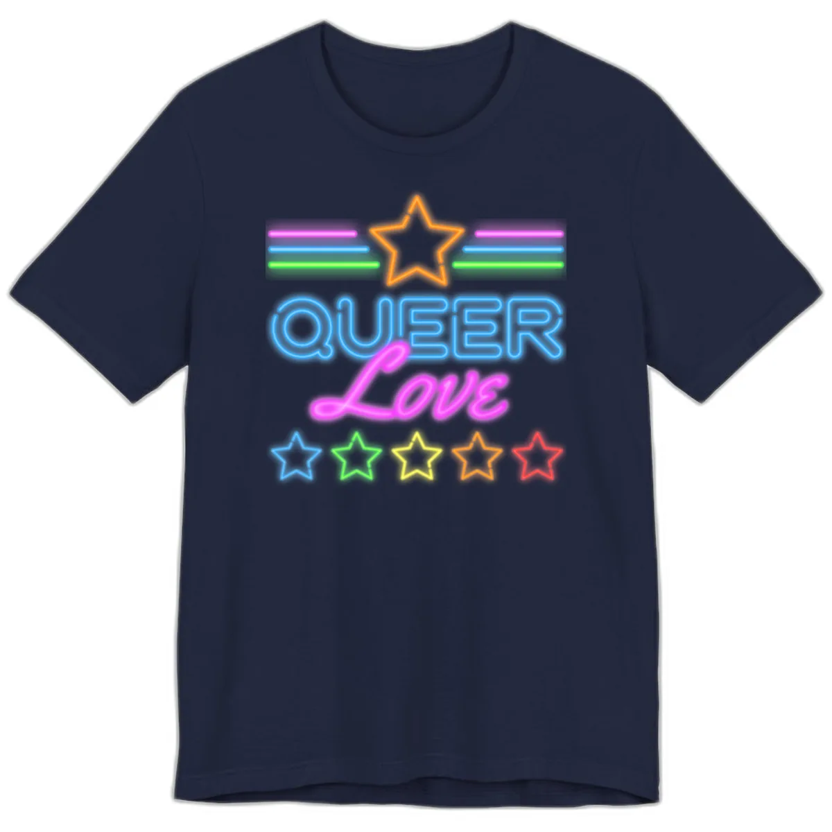 Queer Love Neon Pride Premium T-Shirt in Navy