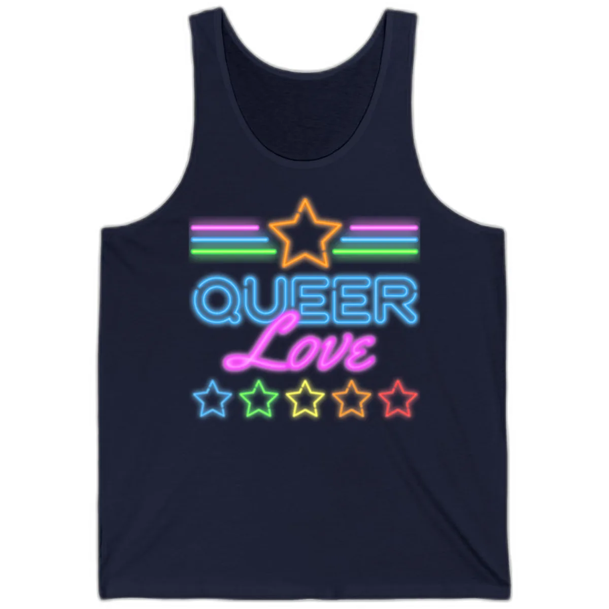 Queer Love Neon Pride Tank in Navy