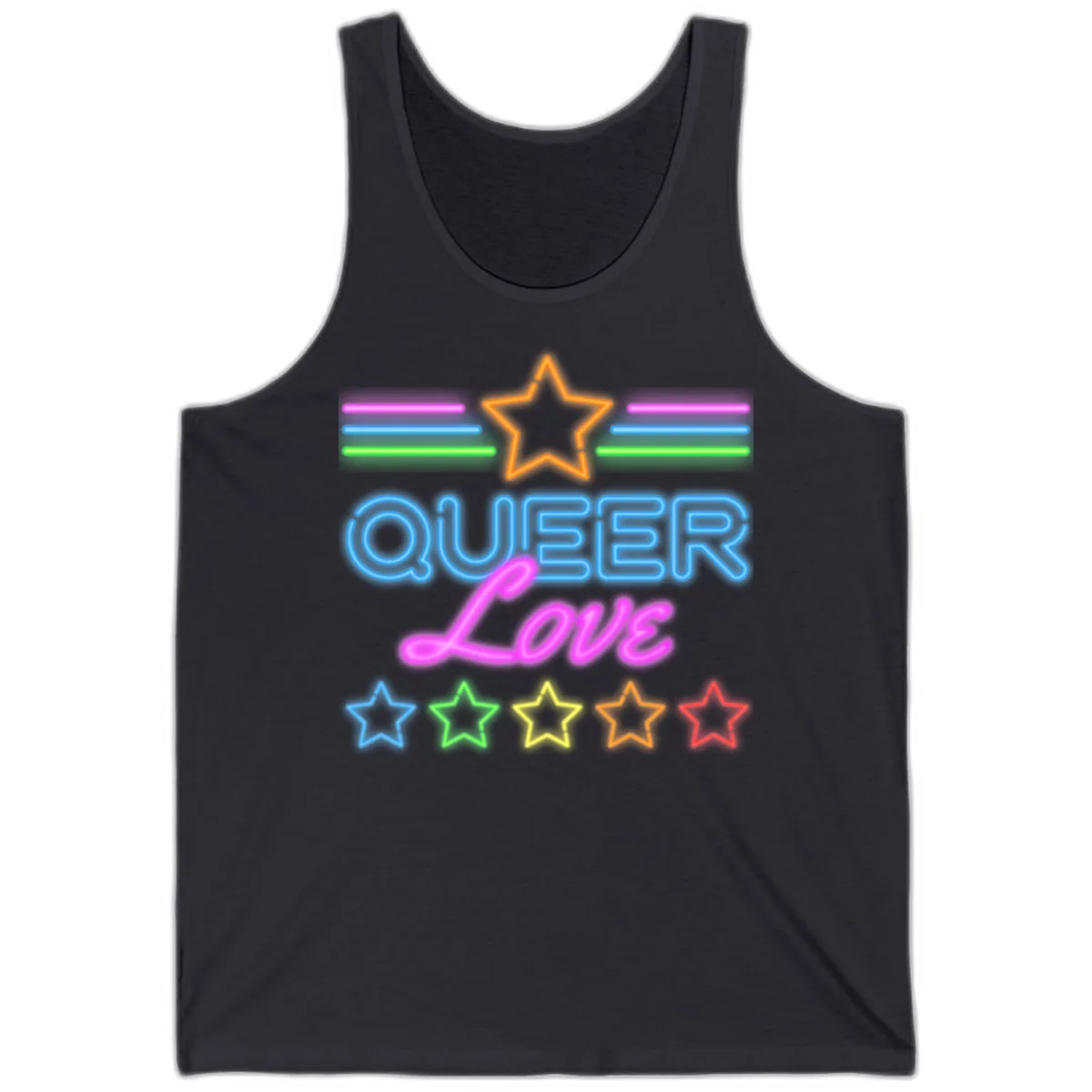 Queer Love Neon Pride Tank in Dark Grey