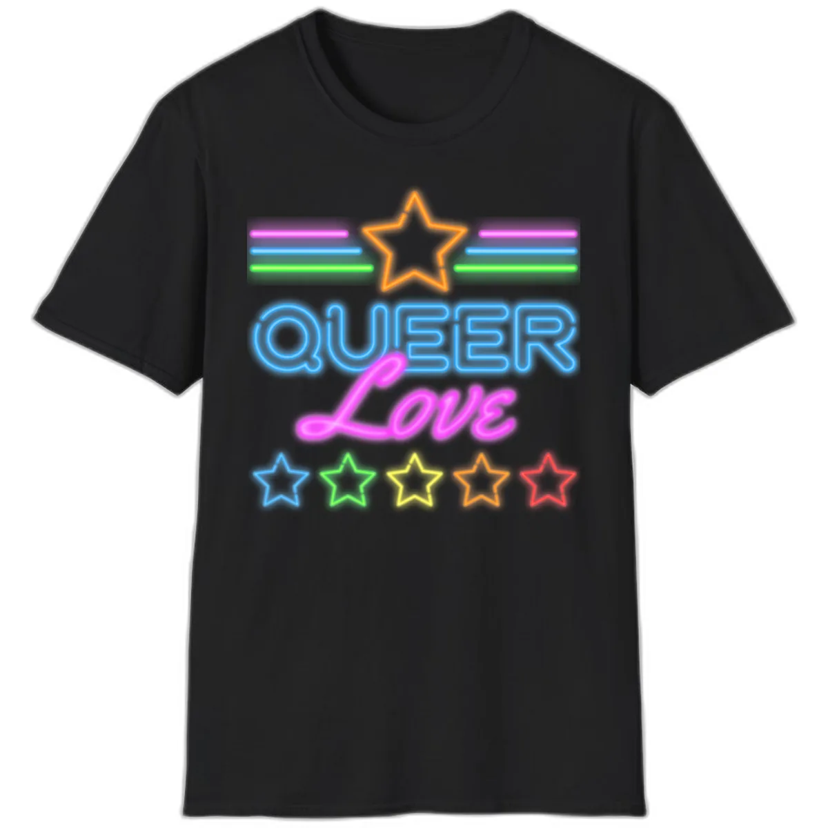Queer Love Neon Pride T-Shirt in Black