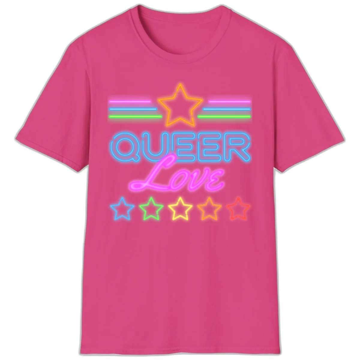 Queer Love Neon Pride T-Shirt in Heliconia