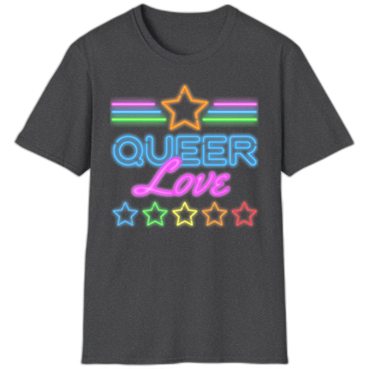 Queer Love Neon Pride T-Shirt in Dark Heather