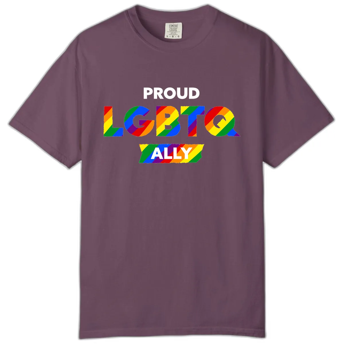 Proud LGBTQ Ally Rainbow Letters Comfort Color in Berry