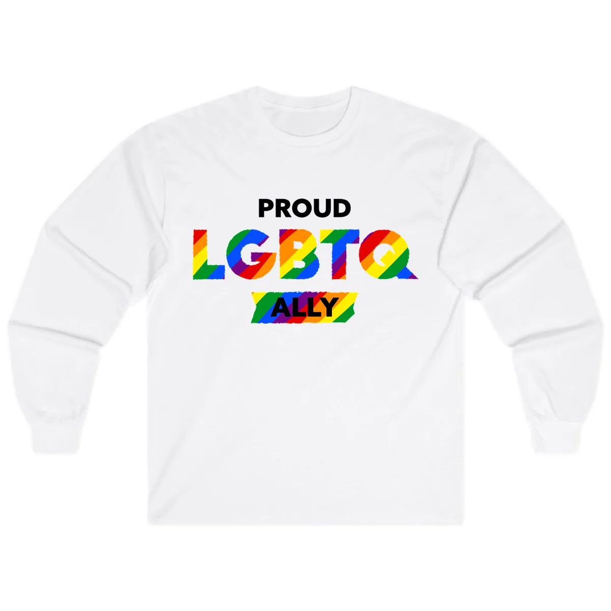 Proud LGBTQ Ally Rainbow Letters Long Sleeve in White