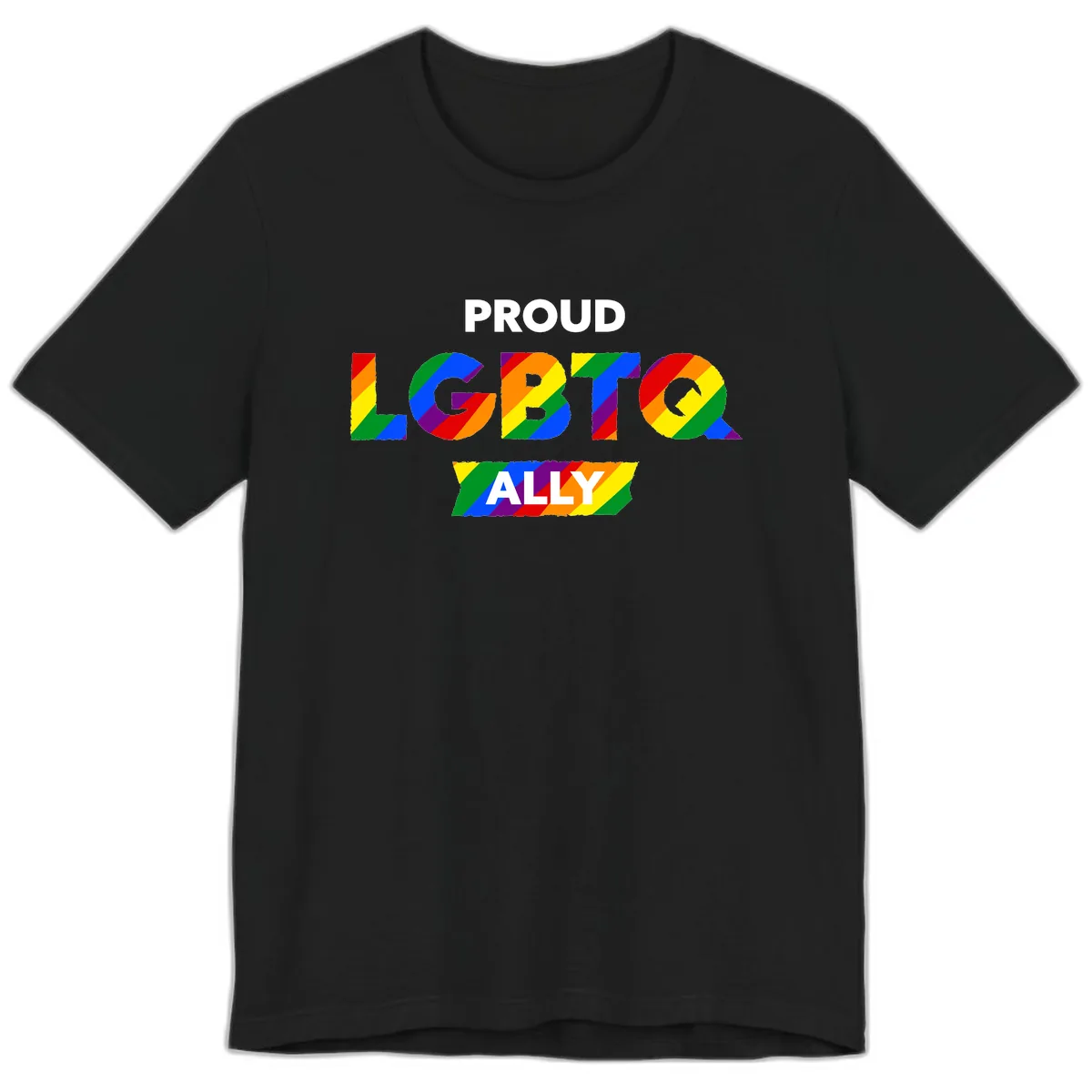 Proud LGBTQ Ally Rainbow Letters Premium T-Shirt in Black