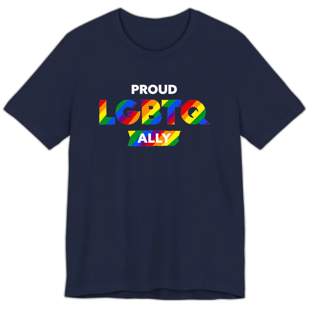 Proud LGBTQ Ally Rainbow Letters Premium T-Shirt in Navy