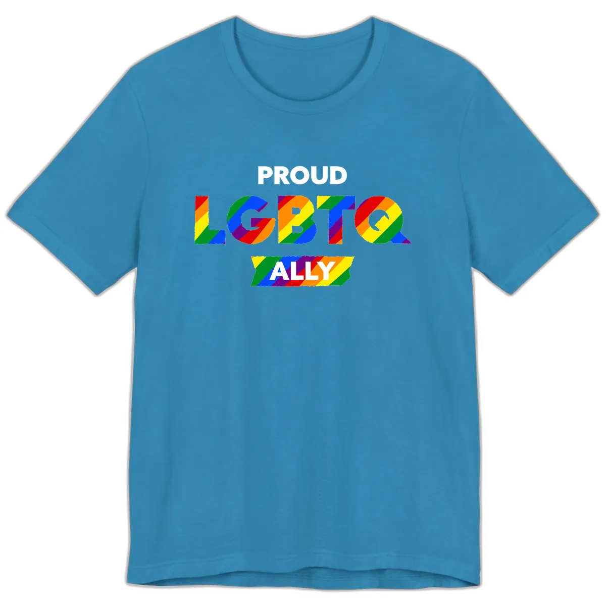 Proud LGBTQ Ally Rainbow Letters Premium T-Shirt in Aqua