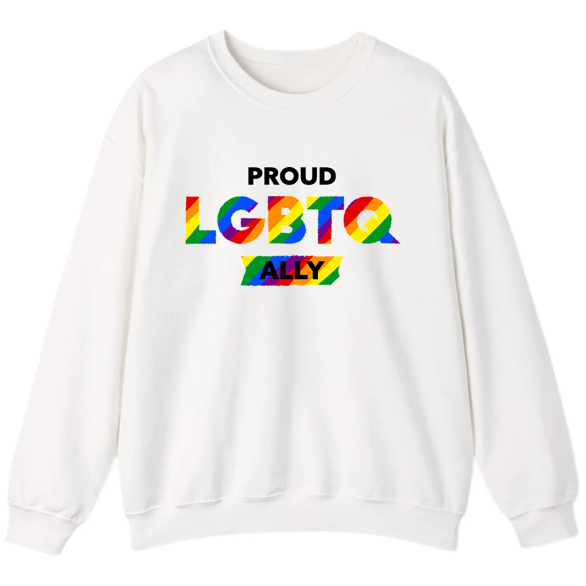 Proud LGBTQ Ally Rainbow Letters Sweatshirt in White