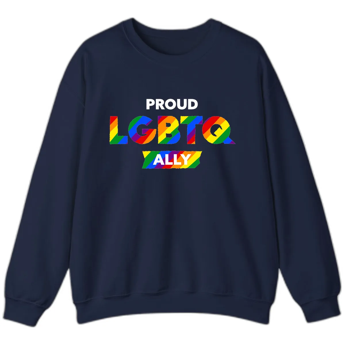 Proud LGBTQ Ally Rainbow Letters Sweatshirt in Navy