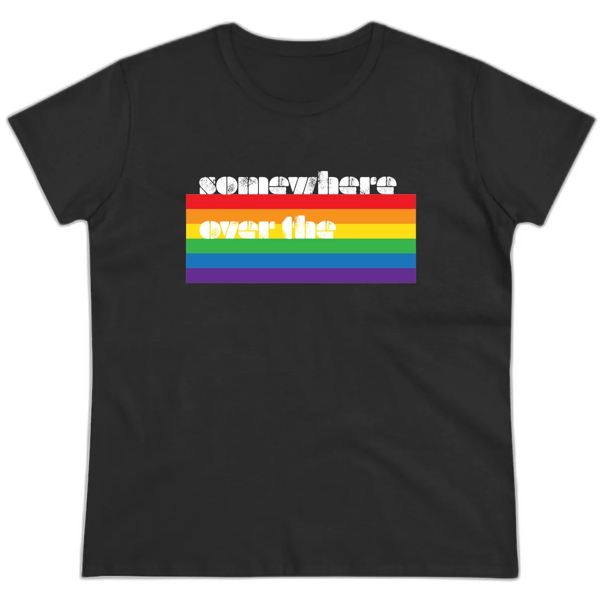 Somewhere Over The Rainbow Pride Ladies Tee in Black